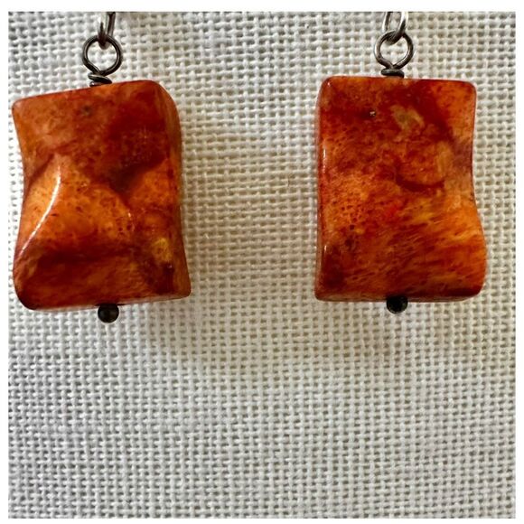 Sterling Silver Fossil Coral Dangle Earrings - Picture 1 of 9